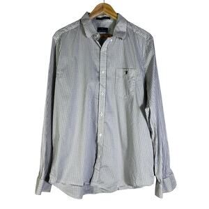 Simply Southern Button Up Shirt Mens XL Gray White Plaid Stretch Preppy Classic